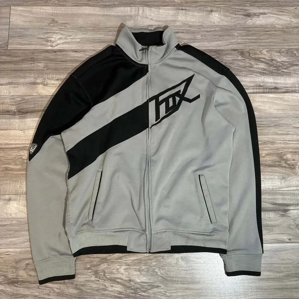 Fox Racing Mens Full Zip Track Jacket Gray and Black Size XL